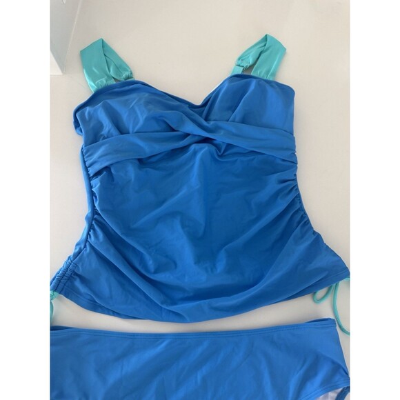 Tankini Swimsuit for Women Tummy Control Two Piece High Waist size 2XL turquoise - Picture 7 of 14